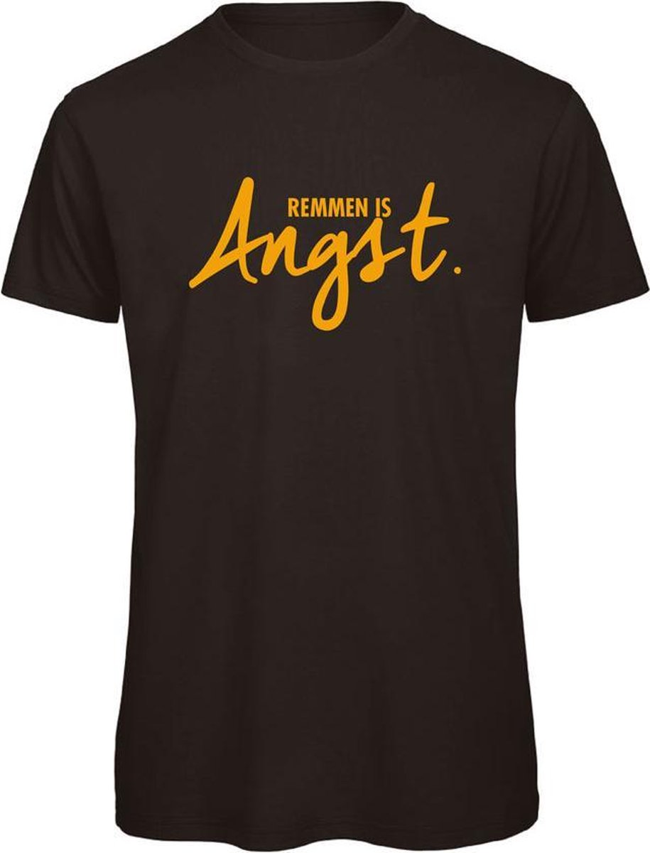T-shirt Zwart XXL - Remmen is angst - okergeel - soBAD. | Foute apres ski outfit | kleding | verkleedkleren | wintersport t-shirt | wintersport dames en heren